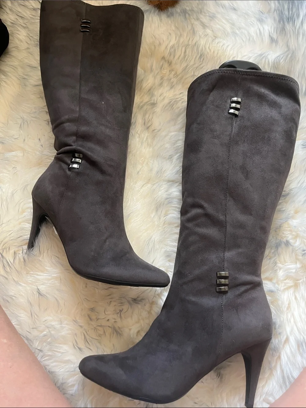 Over-the-Knee Suede Boots in Dark Gray